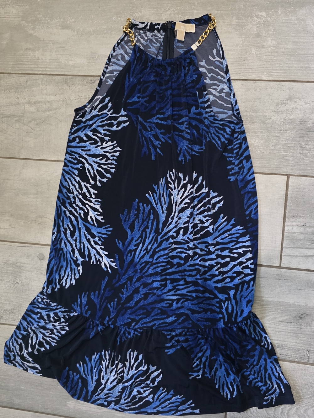 Michael Kors Navy & Bright Blue Chain-Detail Halter Dress